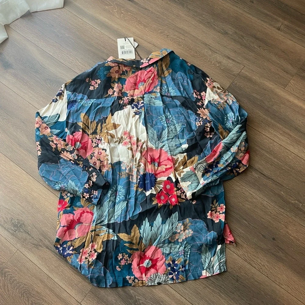 Spell/Free People Tyler Printed Shirt in Blue Shadow Size S. NWT_6